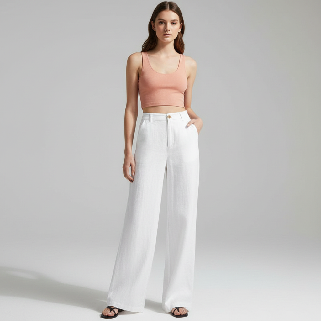 Women's Work Pants with High Waist & Side Pockets | Wide Leg