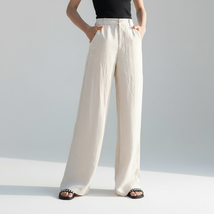 Women's Work Pants with High Waist & Side Pockets | Wide Leg