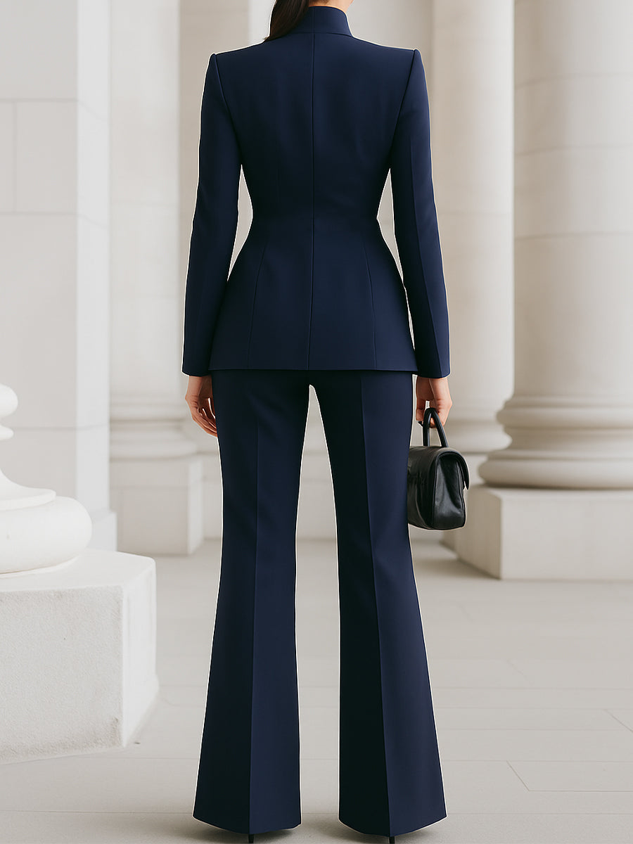 Women's Workwear Two Piece Suit Stand Collar Flare Pants | Formal