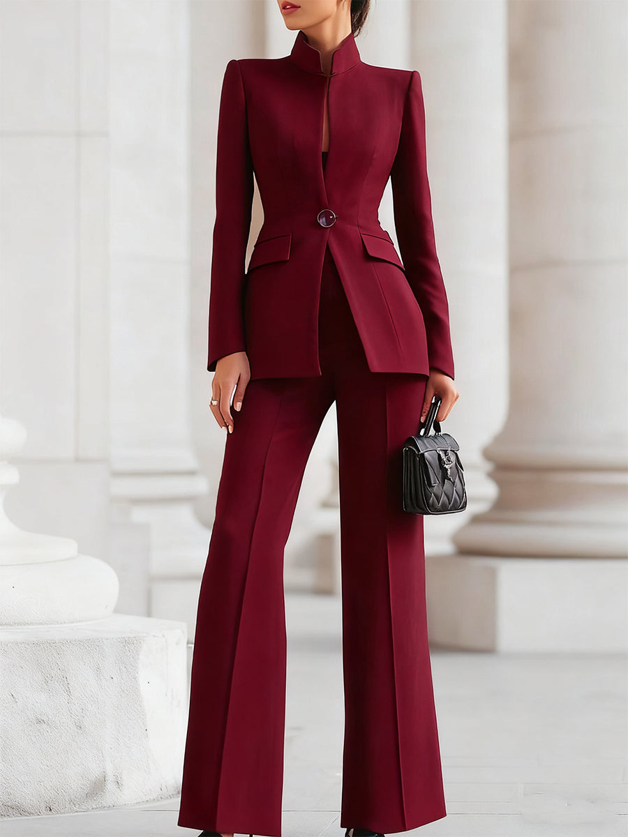 Women's Workwear Two Piece Suit Stand Collar Flare Pants | Formal