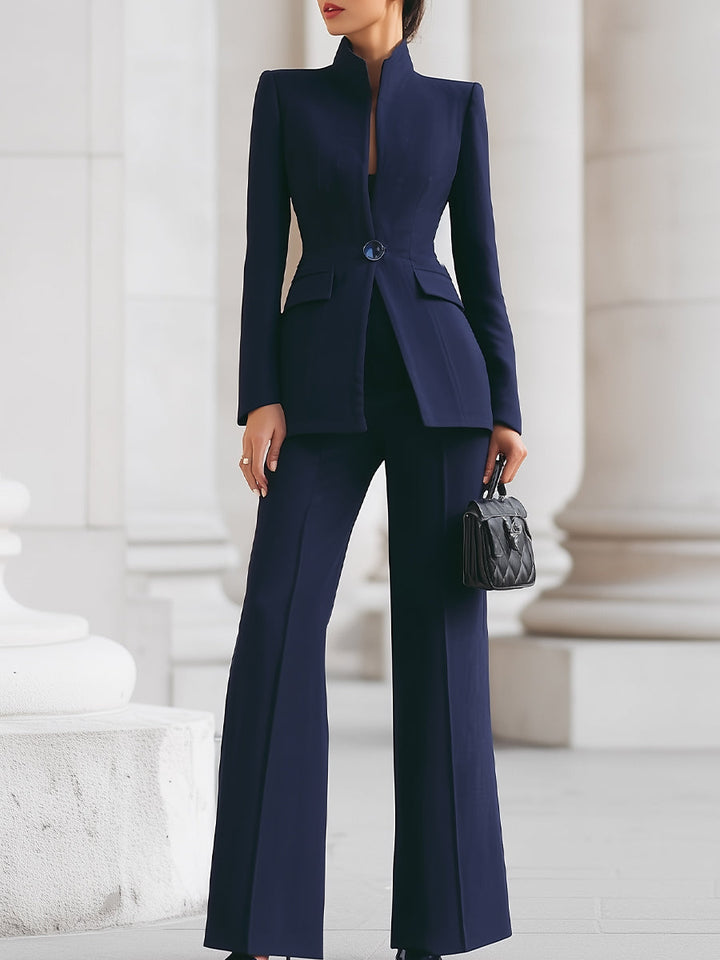 Women's Workwear Two Piece Suit Stand Collar Flare Pants | Formal