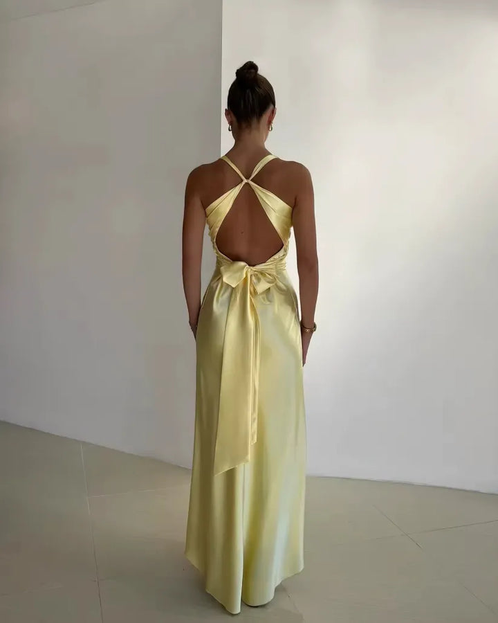 Women’s Yellow Dress Maxi Halter Neck | Wedding Guest