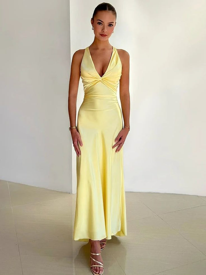 Women’s Yellow Dress Maxi Halter Neck | Wedding Guest