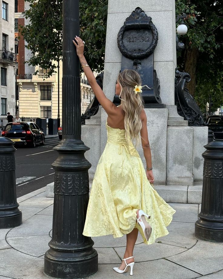 Women’s Yellow Dress Midi Halter | Wedding Guest
