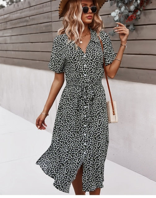 Women's Midi Dress Floral Print | Casual Summer