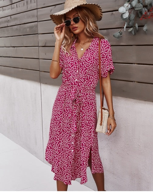 Women's Midi Dress Floral Print | Casual Summer