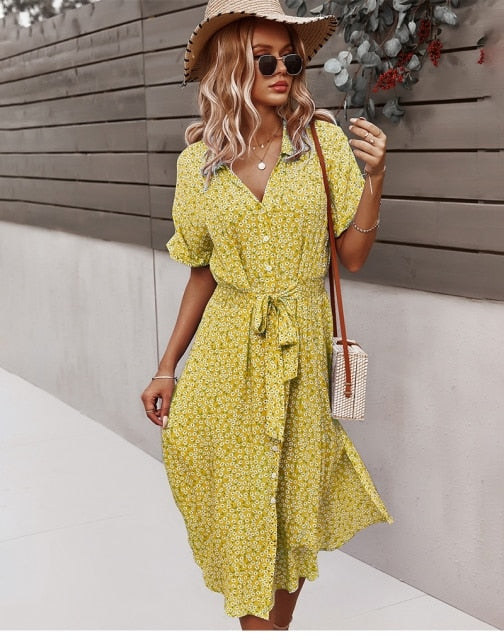 Women's Midi Dress Floral Print | Casual Summer