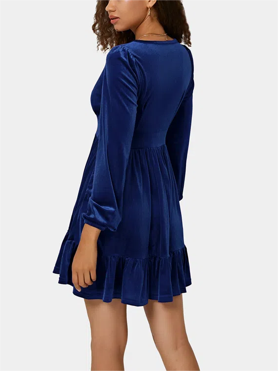 Christmas Party Dress Mini with Plunge V-Neck | Ruffle Hem