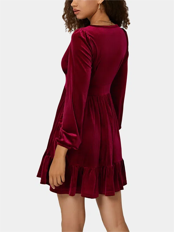 Christmas Party Dress Mini with Plunge V-Neck | Ruffle Hem