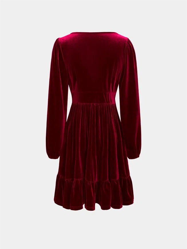 Christmas Party Dress Mini with Plunge V-Neck | Ruffle Hem
