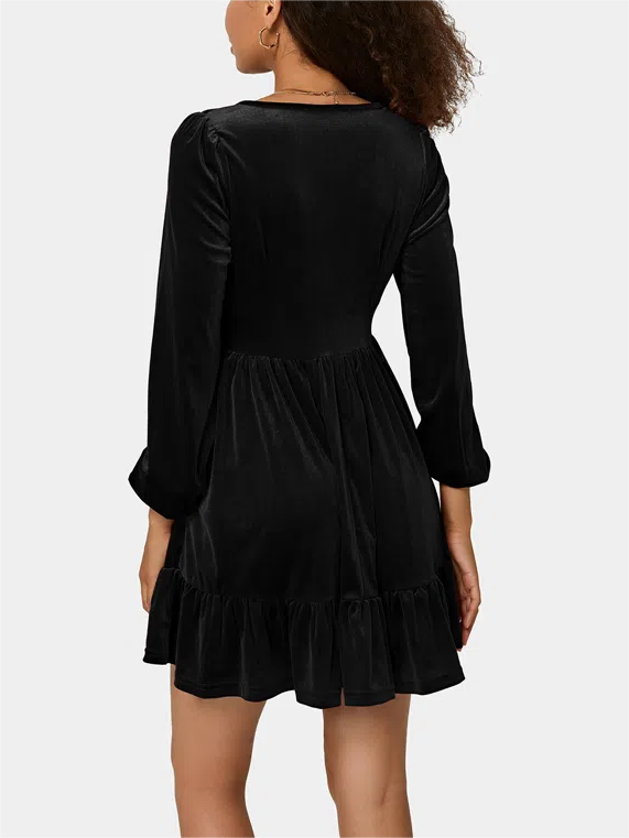 Christmas Party Dress Mini with Plunge V-Neck | Ruffle Hem