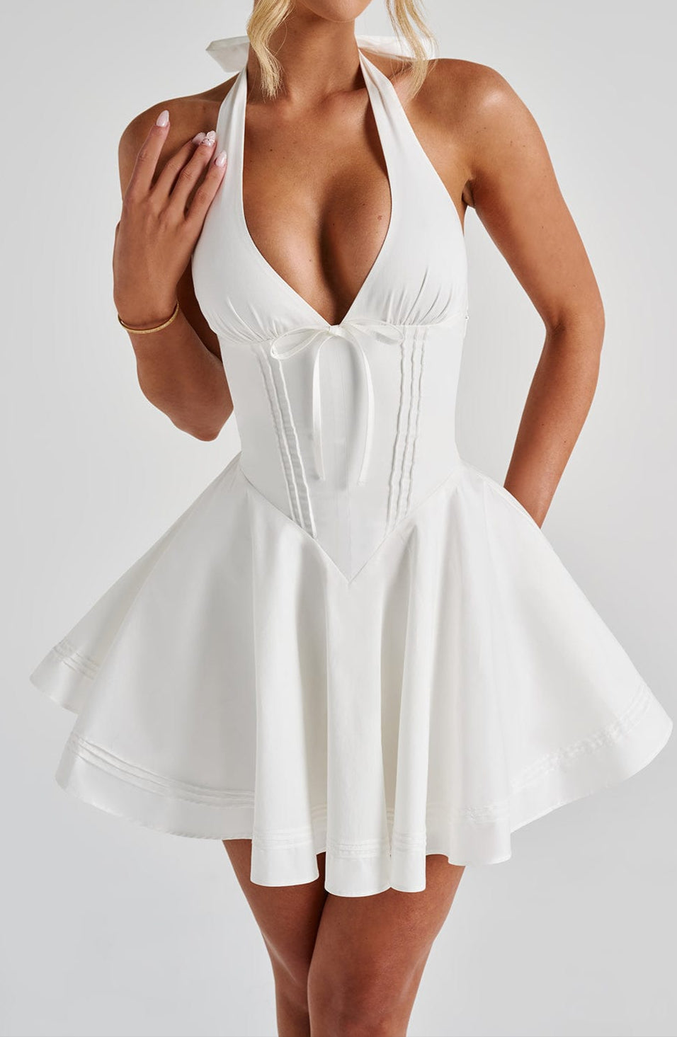 Women's White Mini Dress Halter Neck | Cocktail