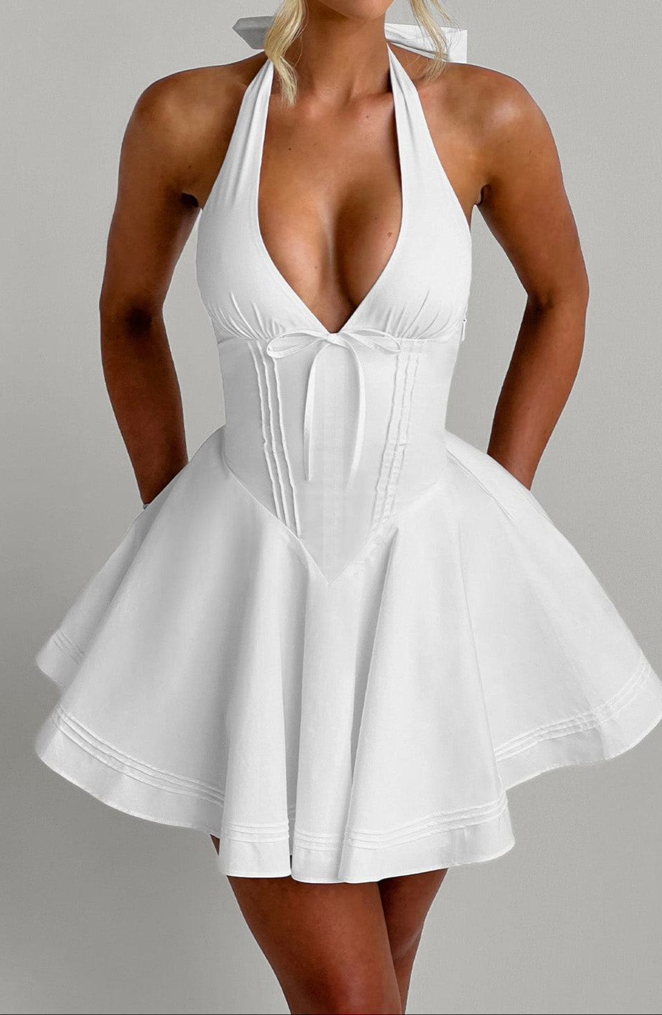 Women's White Mini Dress Halter Neck | Cocktail