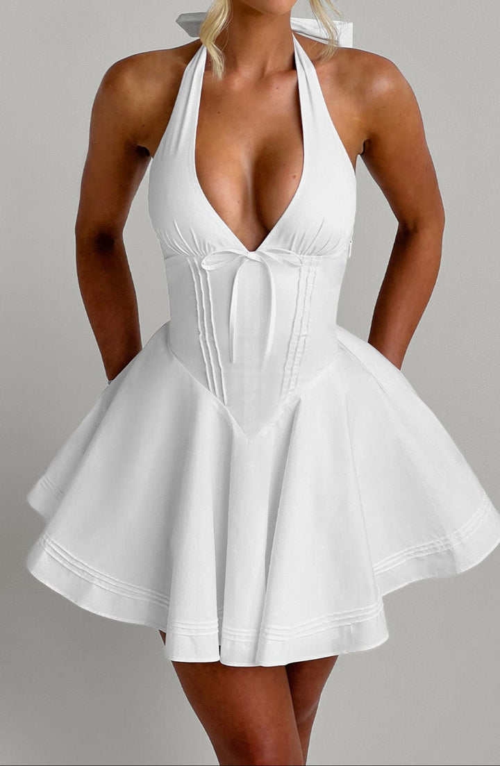 Women's White Mini Dress Halter Neck | Cocktail