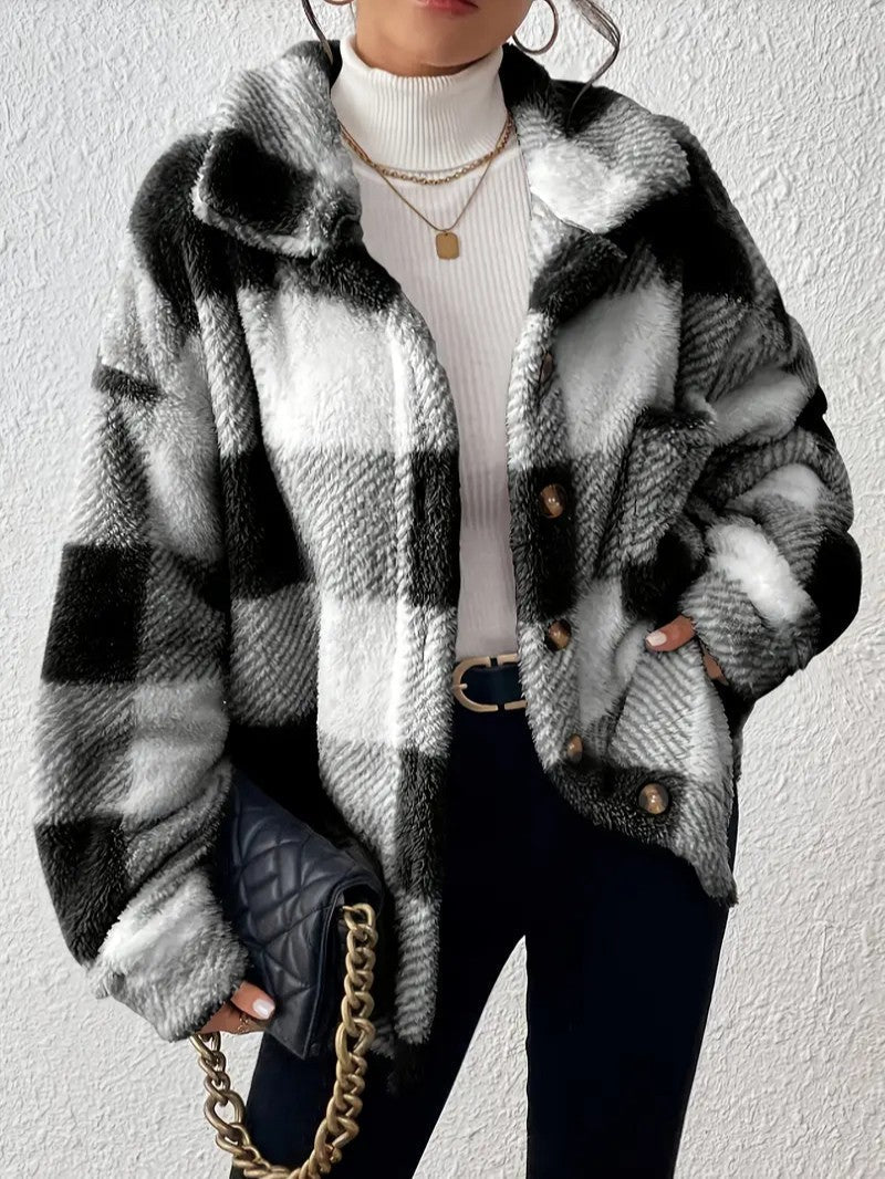 Women's Plaid Winter Jacket | Button Up