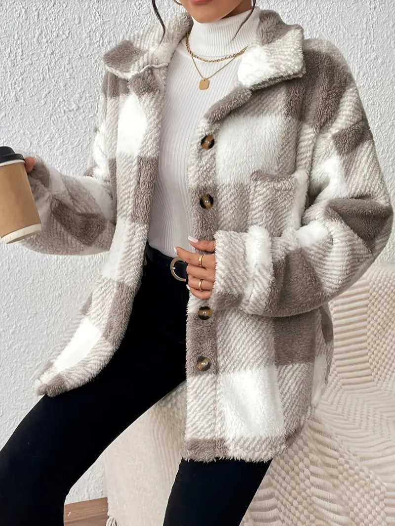 Women's Plaid Winter Jacket | Button Up