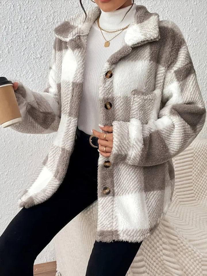 Women's Plaid Winter Jacket | Button Up