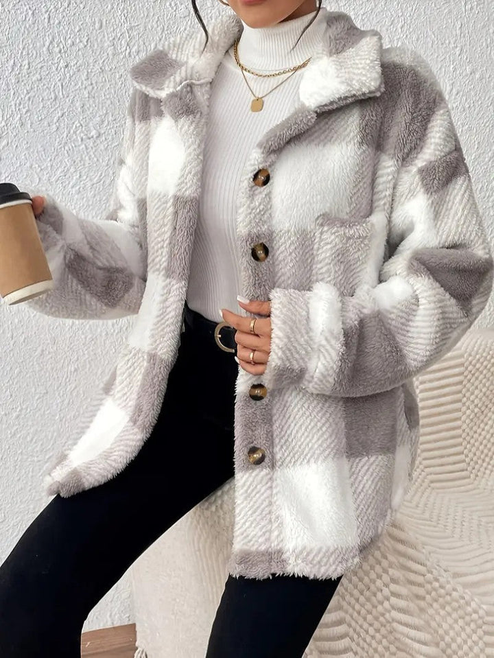 Women's Plaid Winter Jacket | Button Up