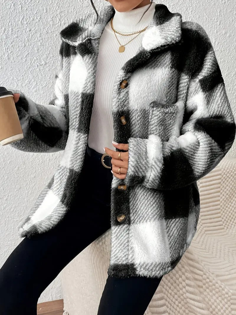 Women's Plaid Winter Jacket | Button Up