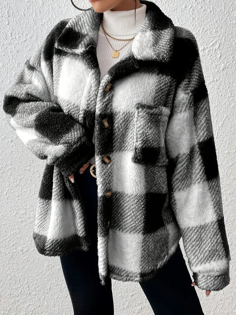 Women's Plaid Winter Jacket | Button Up