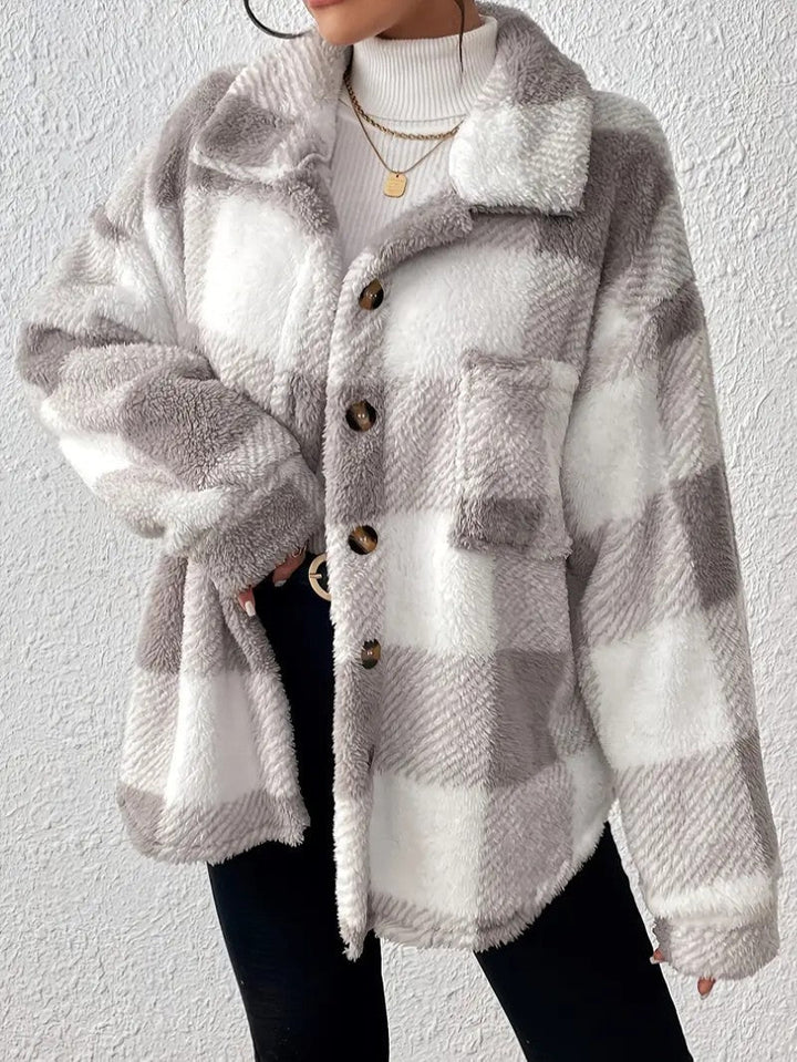 Women's Plaid Winter Jacket | Button Up