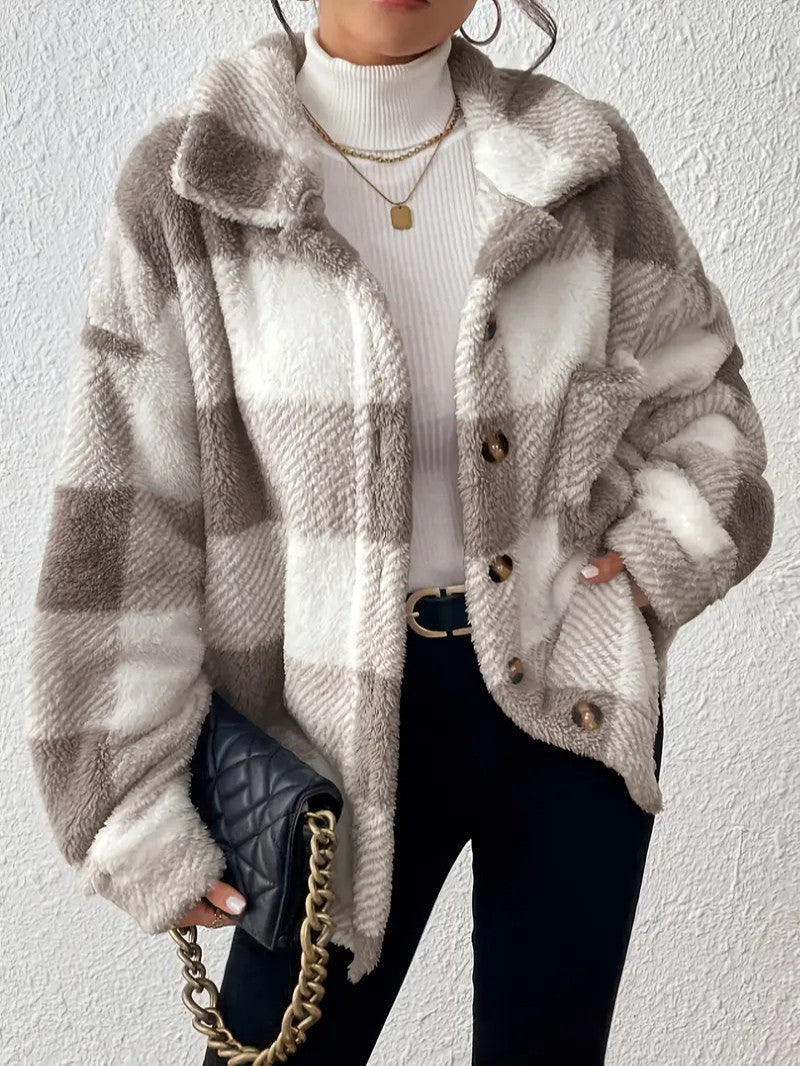 Women's Plaid Winter Jacket | Button Up