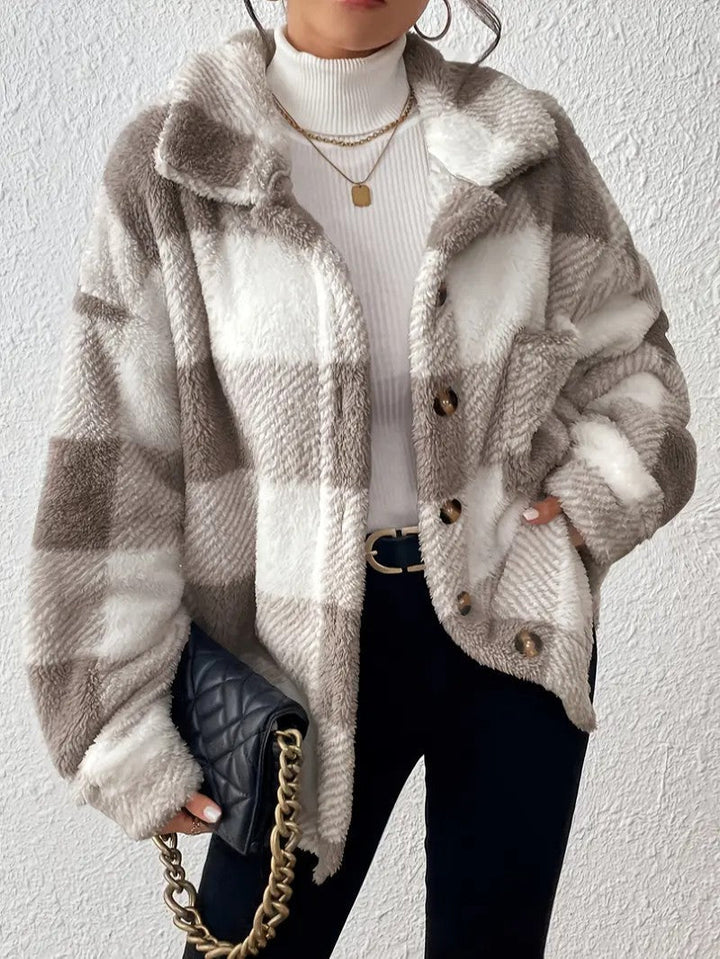 Women's Plaid Winter Jacket | Button Up