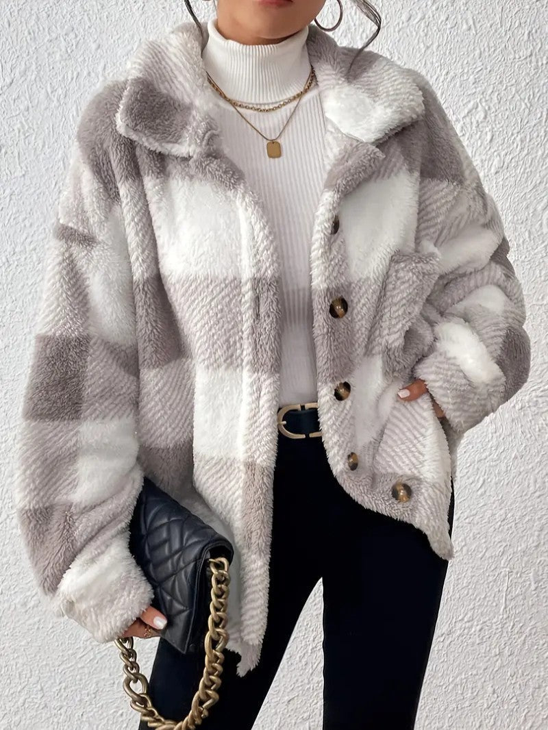 Women's Plaid Winter Jacket | Button Up