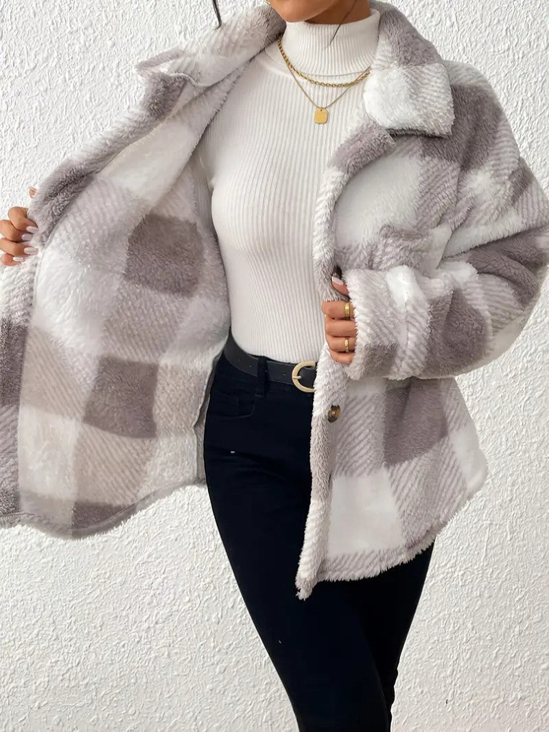 Women's Plaid Winter Jacket | Button Up