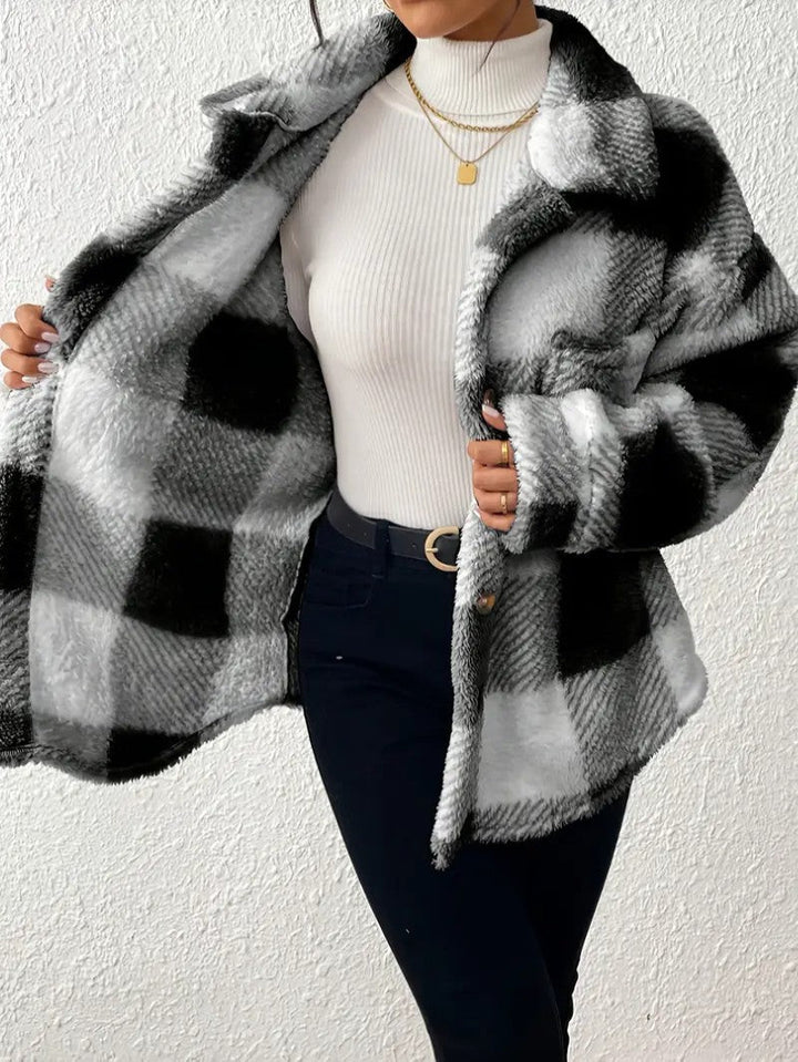 Women's Plaid Winter Jacket | Button Up