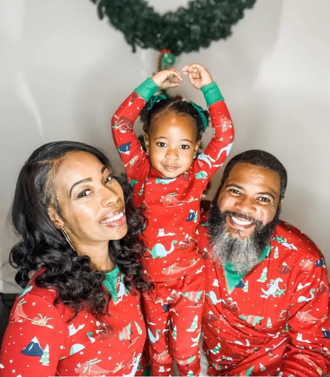 Family Matching Christmas Pyjamas Contrast Trim | Festive Print
