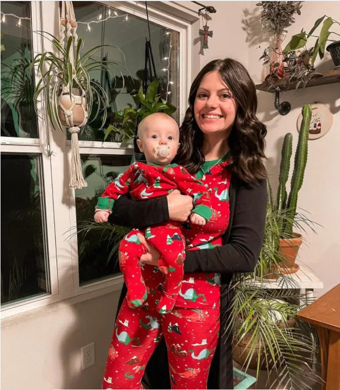 Family Matching Christmas Pyjamas Contrast Trim | Festive Print