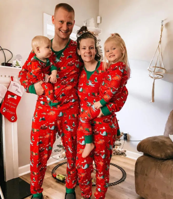 Family Matching Christmas Pyjamas Contrast Trim | Festive Print