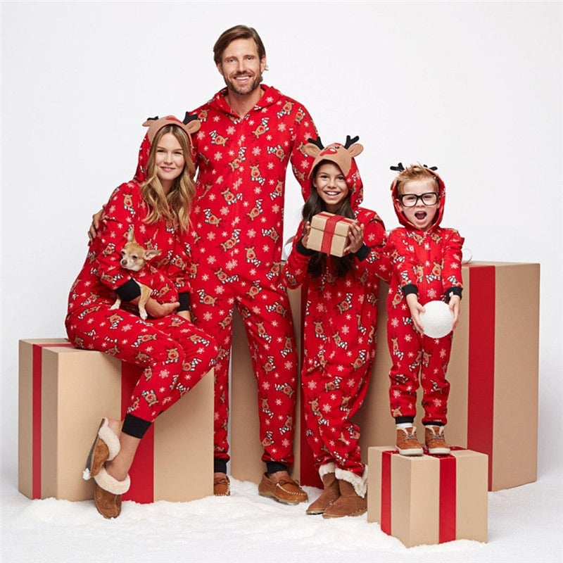 Family Matching Christmas Pyjamas Hooded Onesie | Reindeer Print