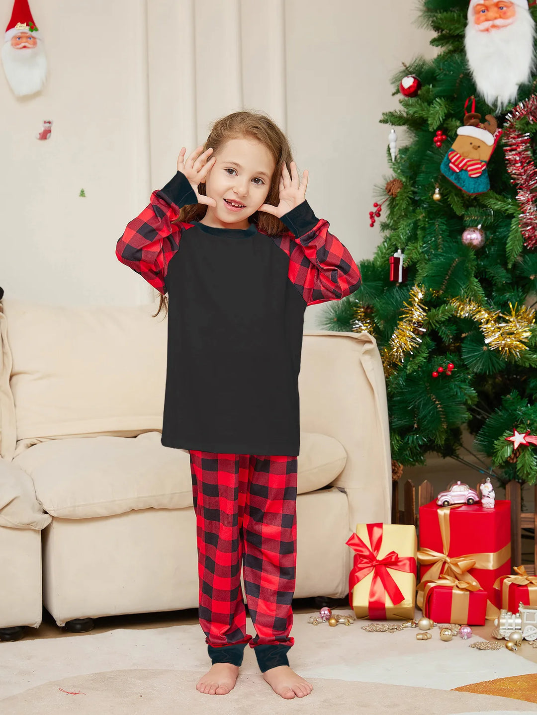 Family Matching Christmas Pyjamas Plaid Set | Raglan Sleeves