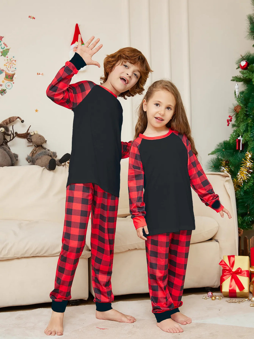 Family Matching Christmas Pyjamas Plaid Set | Raglan Sleeves
