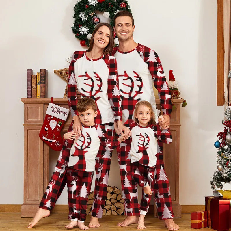 Family Matching Christmas Pyjamas Plaid Set | Reindeer Print