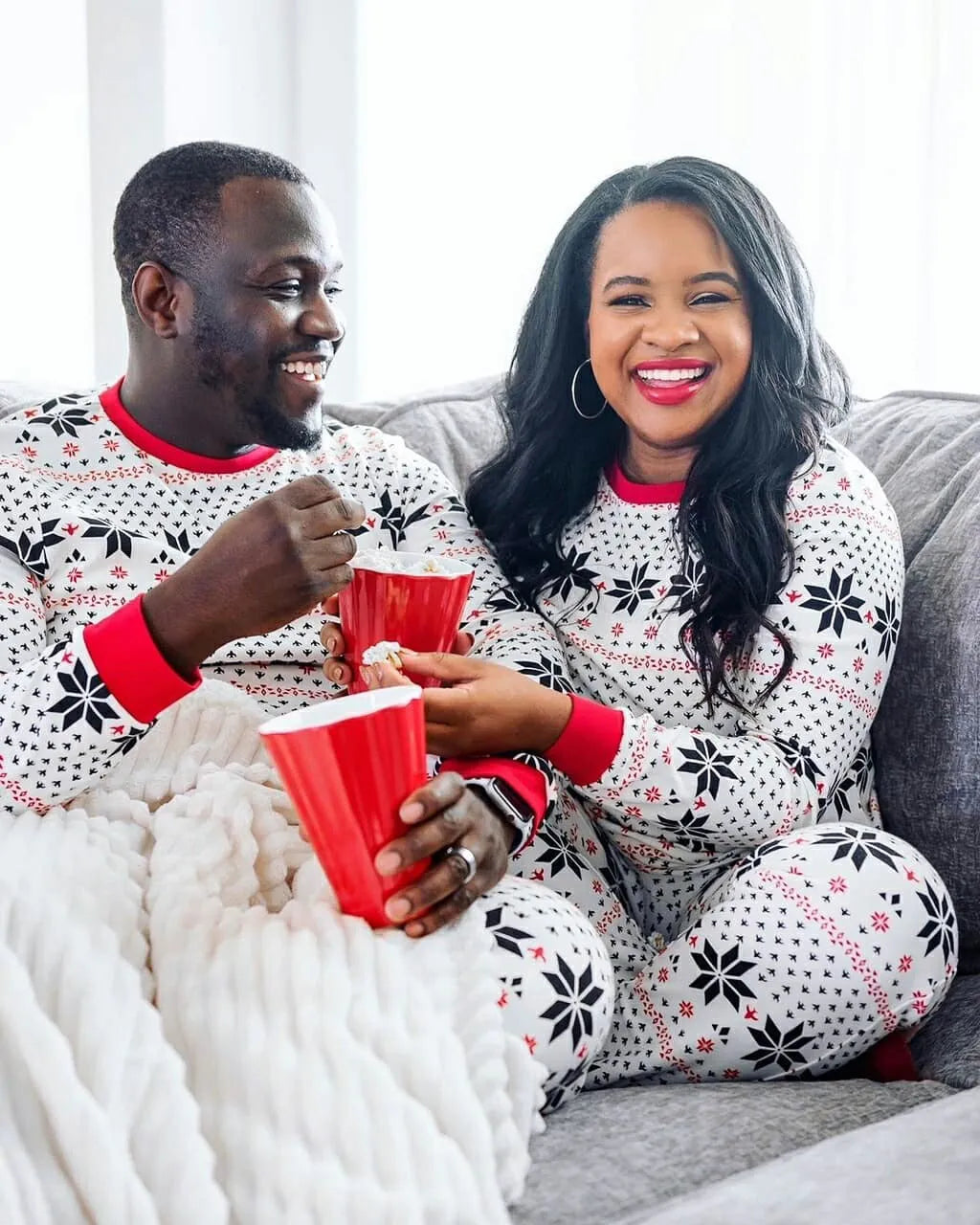 Family Matching Christmas Pyjamas with Snowflake Print | Long Sleeve