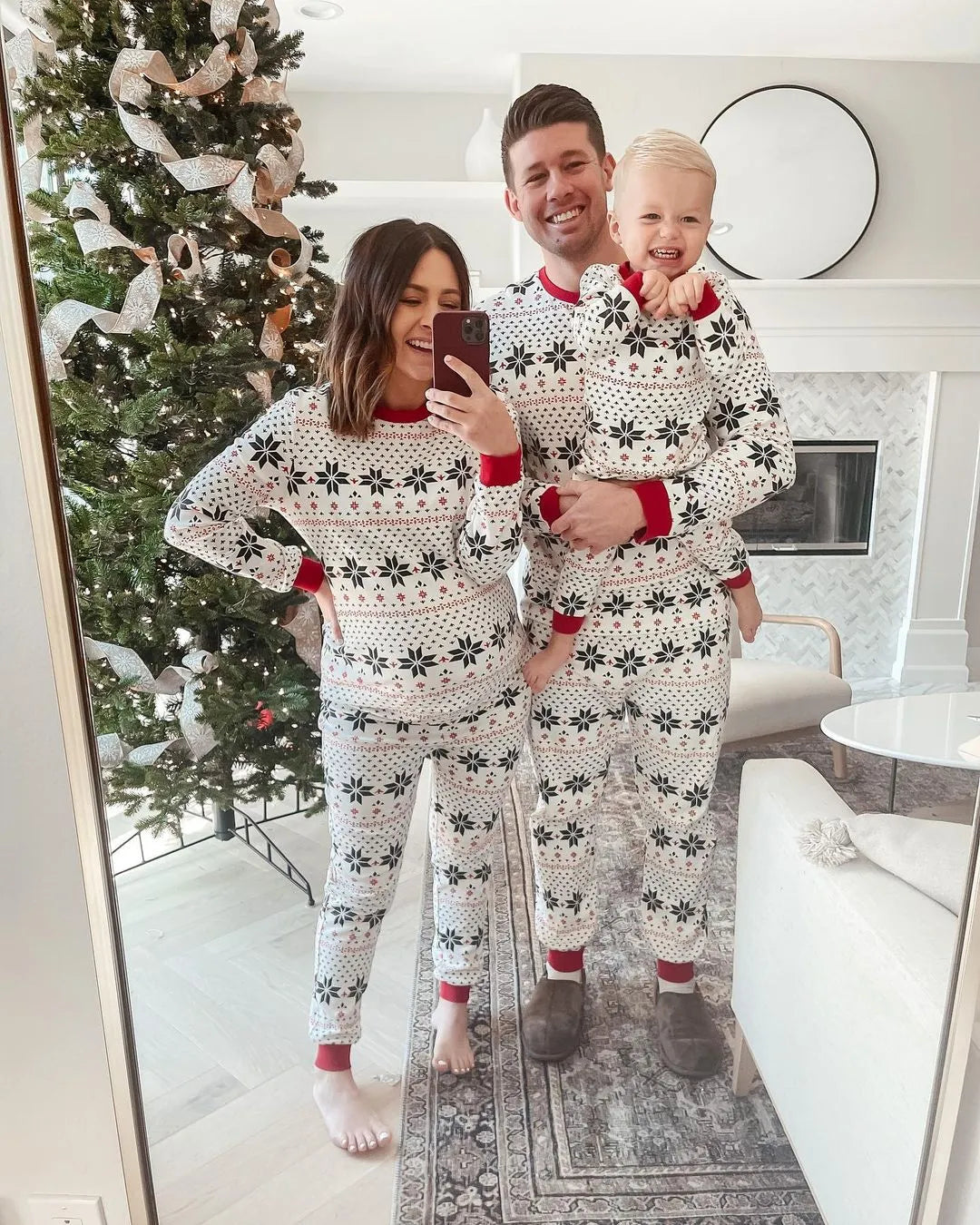 Family Matching Christmas Pyjamas with Snowflake Print | Long Sleeve