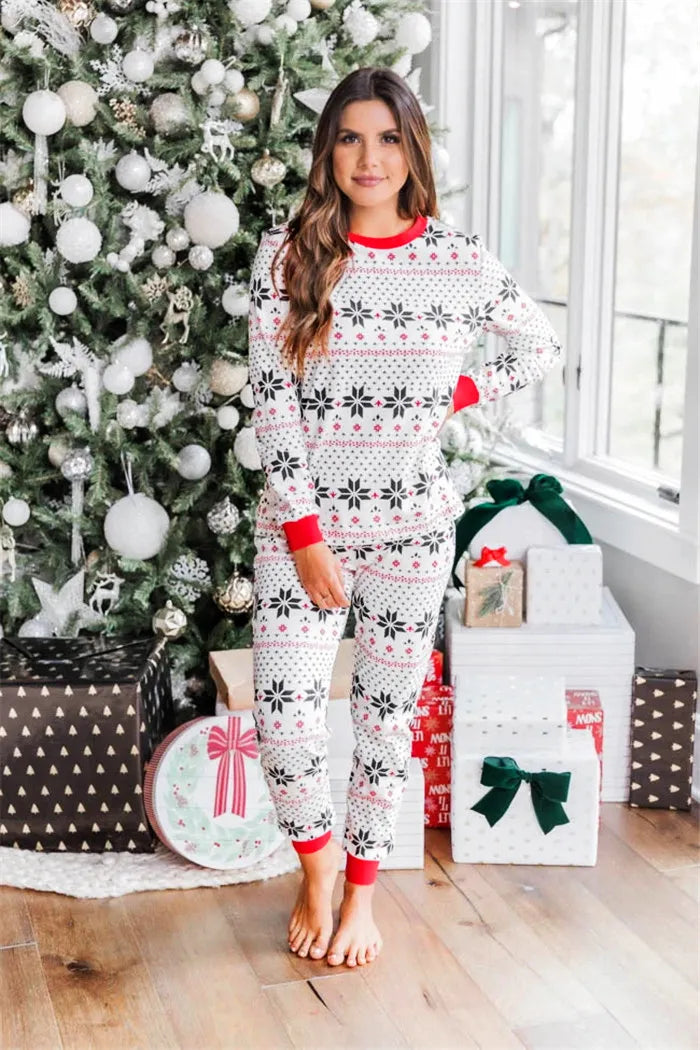 Family Matching Christmas Pyjamas with Snowflake Print | Long Sleeve