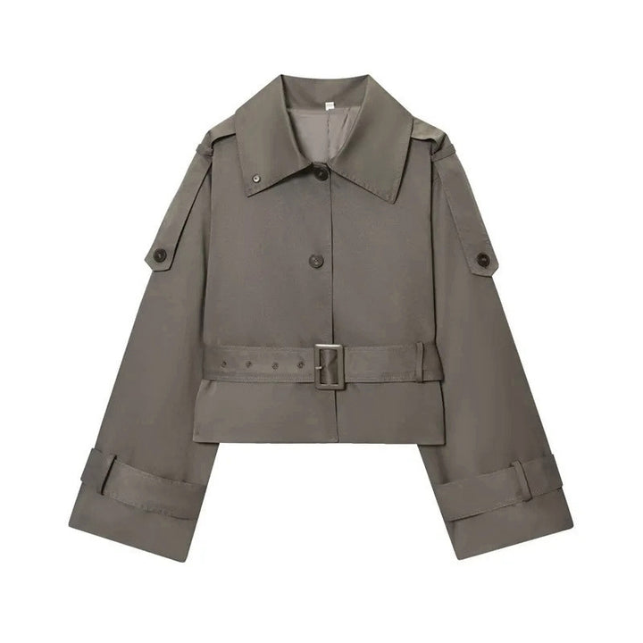 Women's Cropped Trench Coat with Belted Waist | Collar