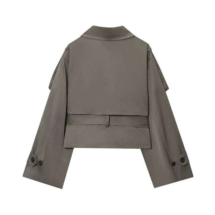 Women's Cropped Trench Coat with Belted Waist | Collar