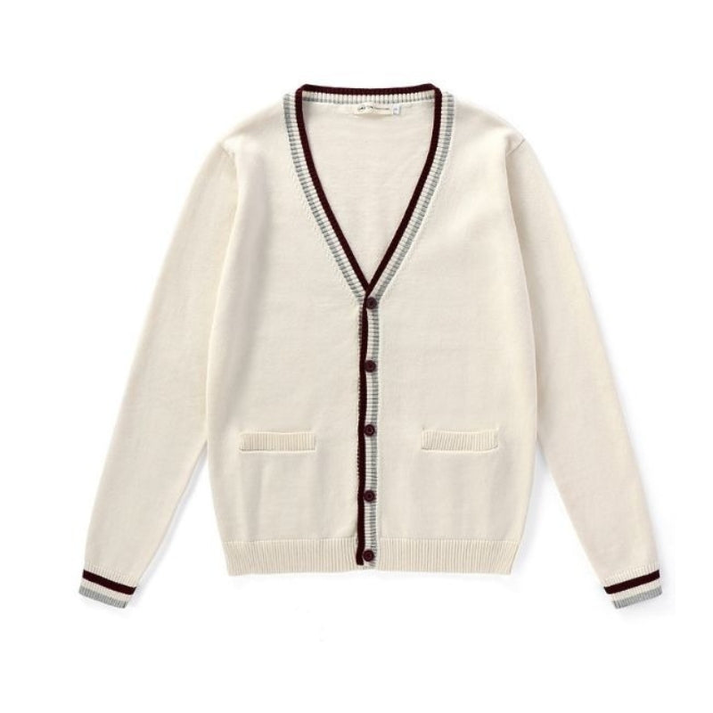 Women's Knit Cardigan with Striped Trim & Pockets | V-Neck