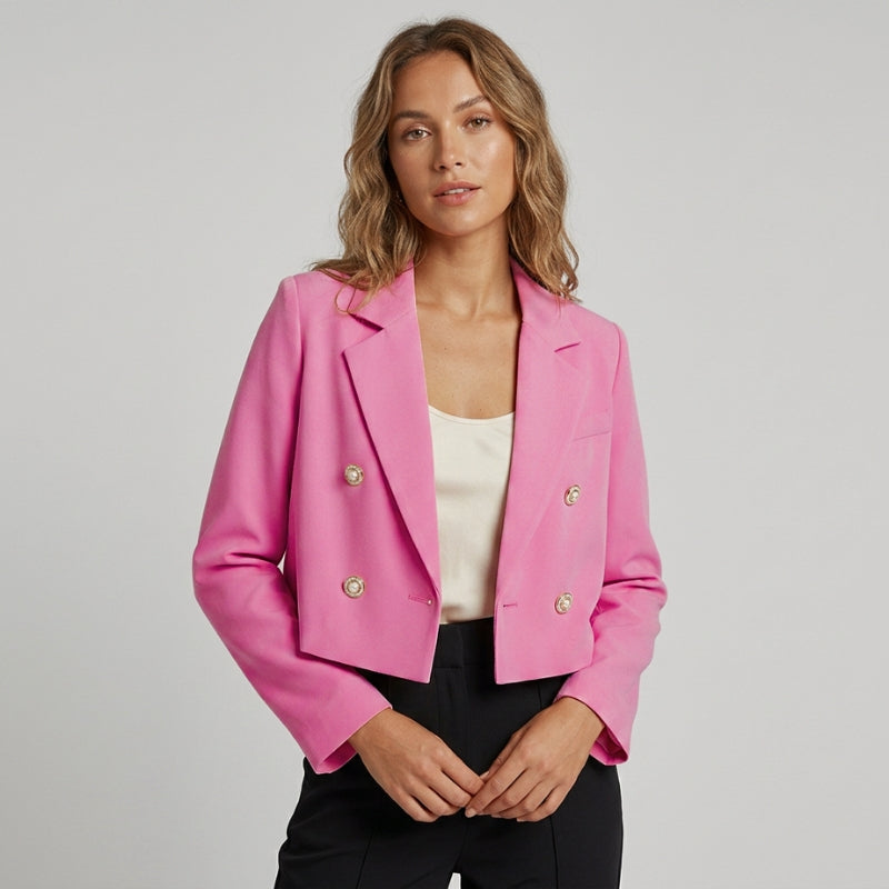 Women's Cropped Blazer with Double Breasted & Lapel | Tailored