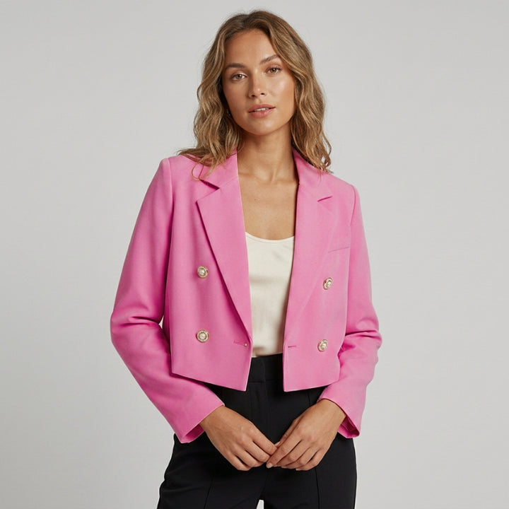 Women's Cropped Blazer with Double Breasted & Lapel | Tailored
