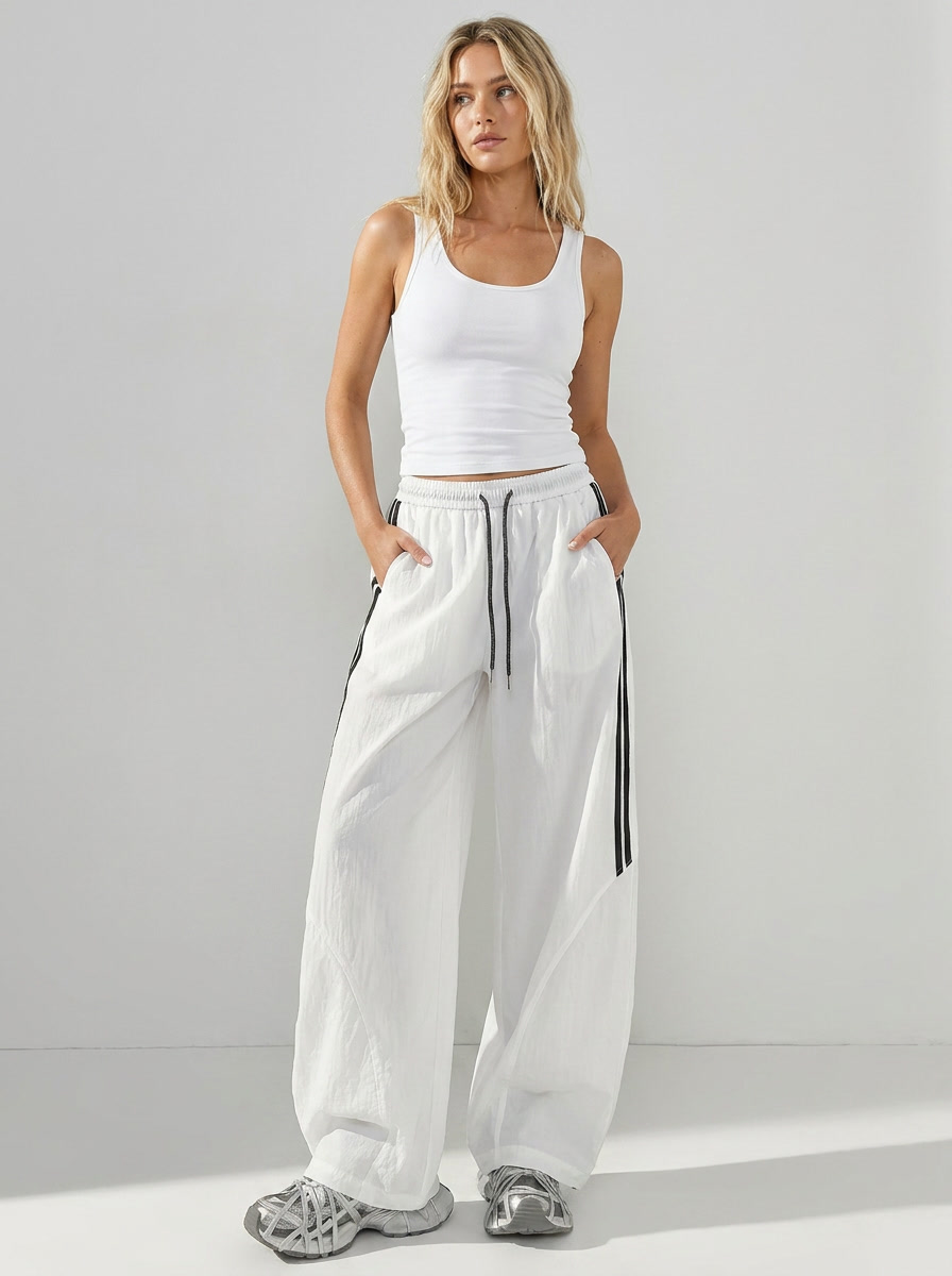 Women's Wide Leg Trackpants with Side Stripe | Baggy