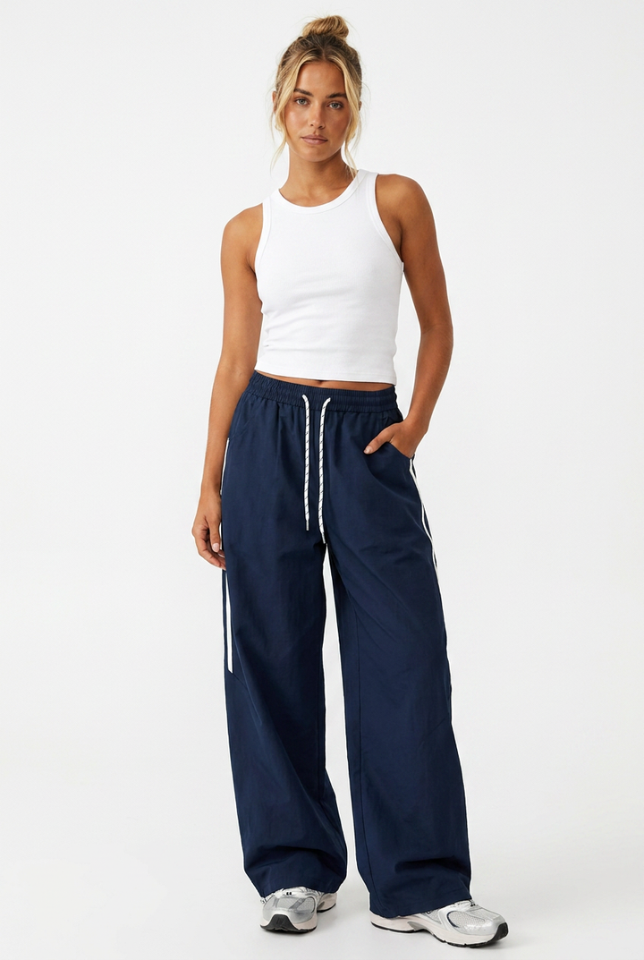 Women's Wide Leg Trackpants with Side Stripe | Baggy
