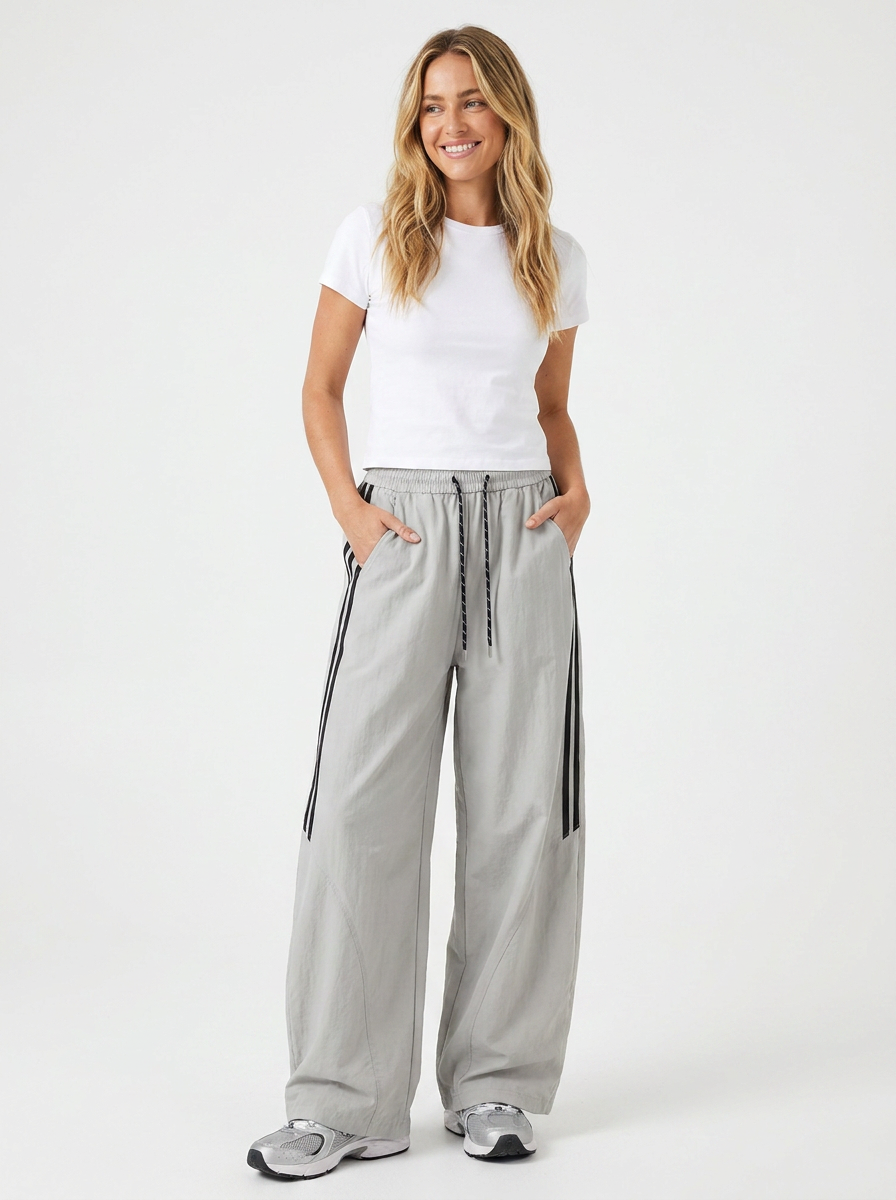 Women's Wide Leg Trackpants with Side Stripe | Baggy