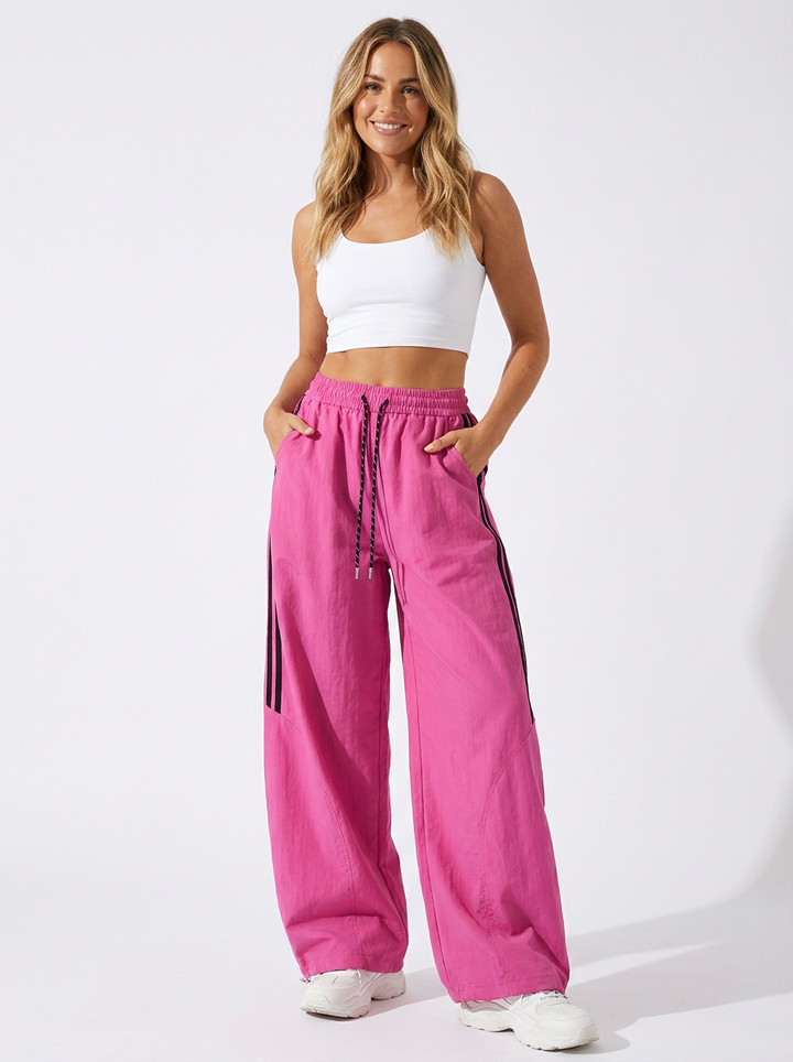 Women's Wide Leg Trackpants with Side Stripe | Baggy