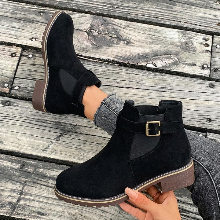 Women's Chelsea Ankle Boots with Buckle Strap | Block Heel